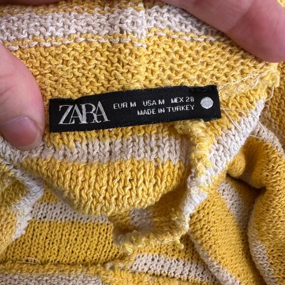 ZARA Knit Wide Leg Pants M Yellow White Striped Cropped Lounge Sweater Knit Boho - Picture 2 of 8